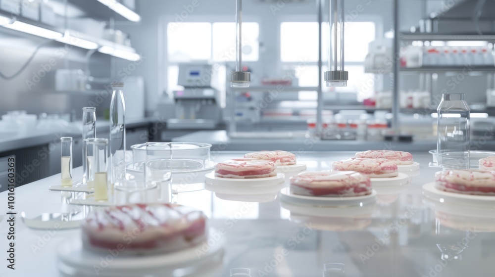 Pristine lab scene showcasing methodical alignment of experimental dishes and devices, embodying scientific precision and innovation. Pristine lab scene showcasing methodical alignment of experimental dishes and devices, embodying scientific precision and innovation.