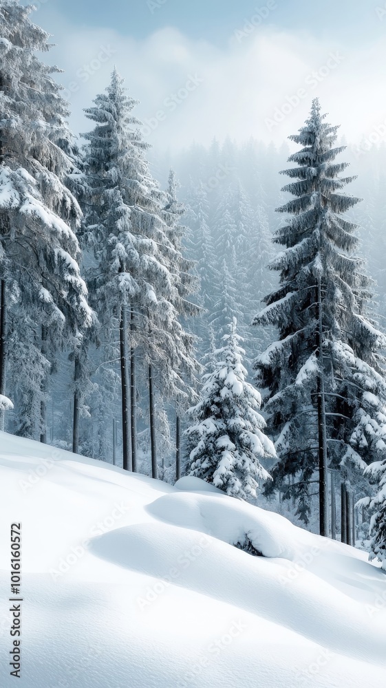 Snowstorm raging through dense forest with snow-laden branches. Snowstorm raging through dense forest with snow-laden branches.