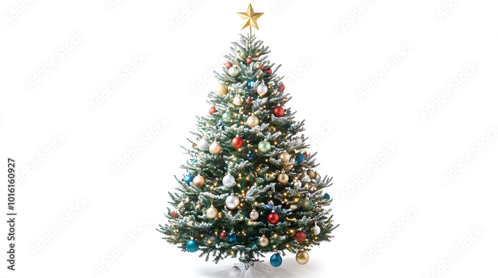 Fototapeta premium Decorated Christmas Tree with Gold Star and Ornaments