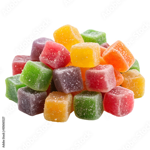 Candy pieces (e.g., gummy chunks) isolated on transparent background