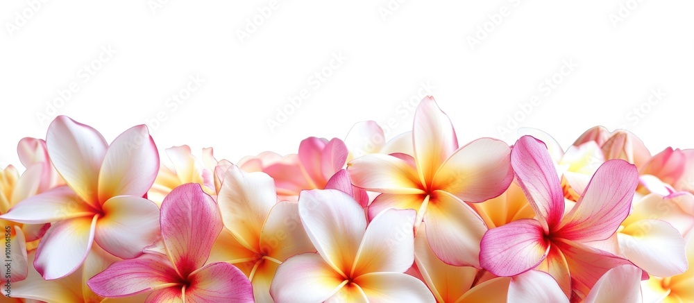 Plumeria Flowers Beautifully Arranged on White Background Plumeria Flowers Beautifully Arranged on White Background