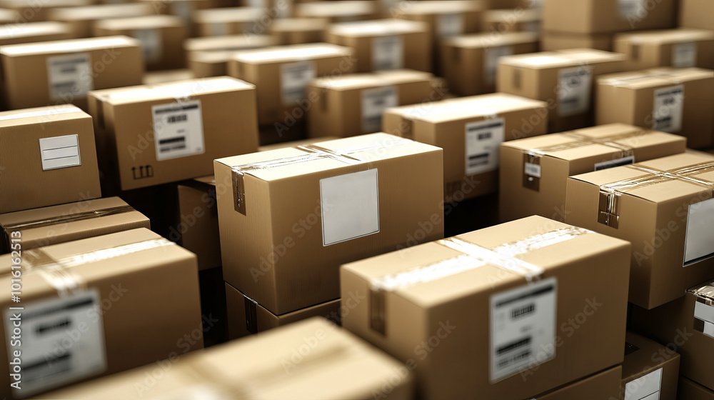 Stack of Cardboard Boxes with Shipping Labels Stack of Cardboard Boxes with Shipping Labels