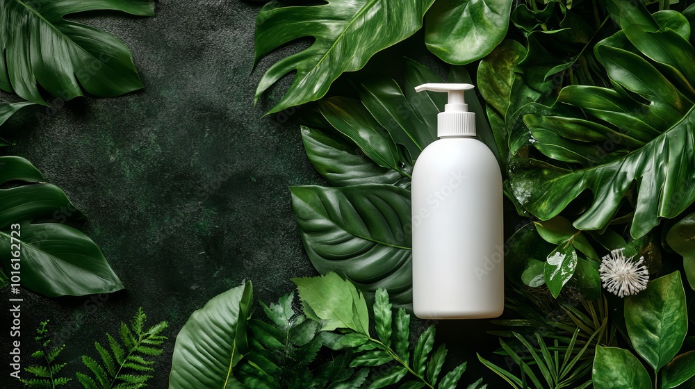 Shampoo Bottle with Greenery Background Shampoo Bottle with Greenery Background