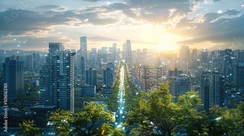 A smart city project being developed by a team of engineers and business experts, featuring integrated technologies like smart infrastructure, energy-efficient systems, and data-driven management.