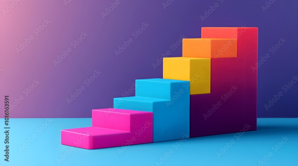 Colorful 3D Stairs on Blue and Purple Background