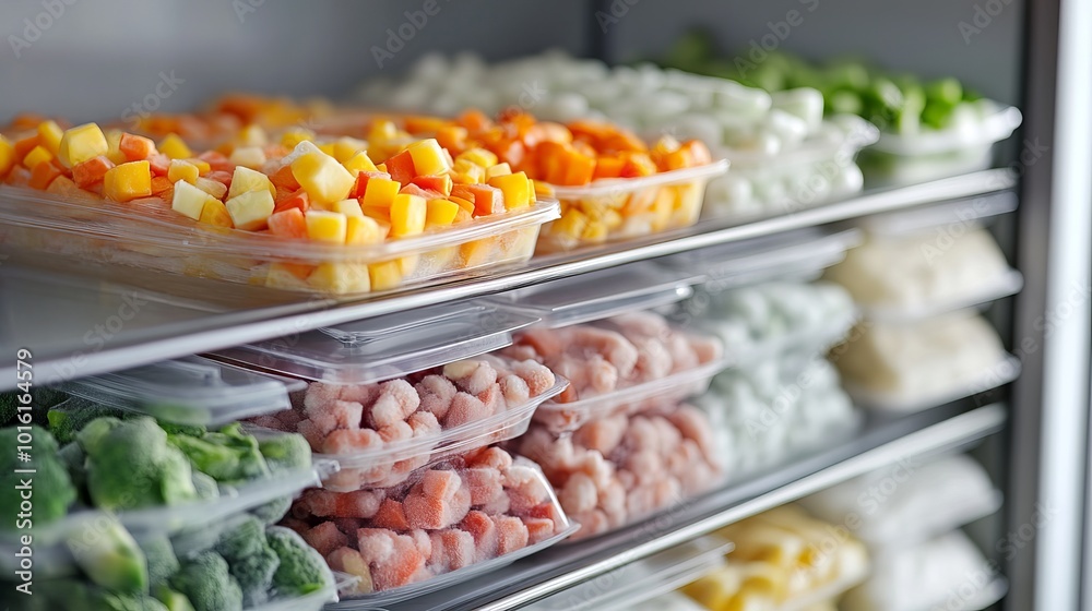 Obraz premium Assorted Frozen Vegetables in Freezer Storage