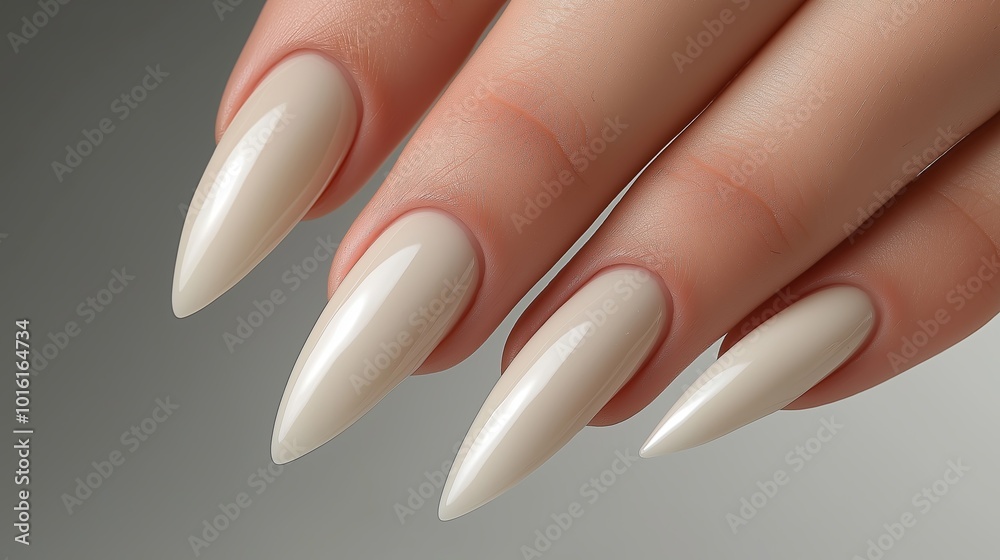 Female hands with minimaluistic neutral white nail design and fresh manicure Female hands with minimaluistic neutral white nail design and fresh manicure