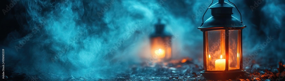 A tranquil scene featuring glowing lanterns amidst a misty backdrop, creating a mystical and enchanting atmosphere. A tranquil scene featuring glowing lanterns amidst a misty backdrop, creating a mystical and enchanting atmosphere.