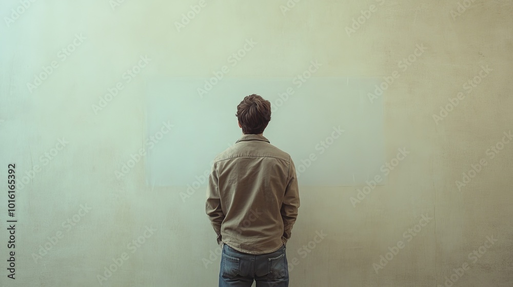 Worker Facing Blank Whiteboard in Modern Office Setup Worker Facing Blank Whiteboard in Modern Office Setup