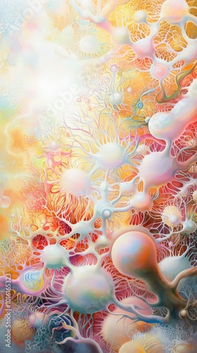 Vibrant conceptual representation of neurons and synapses in a colorful abstract illustration photo