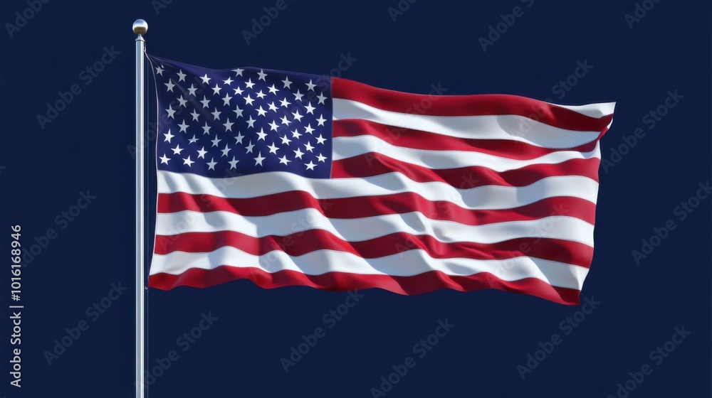 An American flag waving on a deep navy background, representing Independence Day.