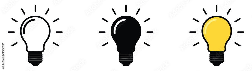 Light bulb icon set. Idea icon. Lamp concept. Light bulb, isolated in modern outline, flat, and colored design. Vector illustration Light bulb icon set. Idea icon. Lamp concept. Light bulb, isolated in modern outline, flat, and colored design. Vector illustration