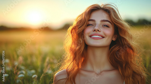 joyful woman with arms outstretched, facing away, embraces freedom in a natural setting. She radiates confidence, beauty, and empowerment, symbolizing liberation and harmony with nature