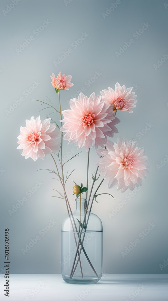 Fototapeta premium Pink Dahlia Bouquet in a Glass Vase