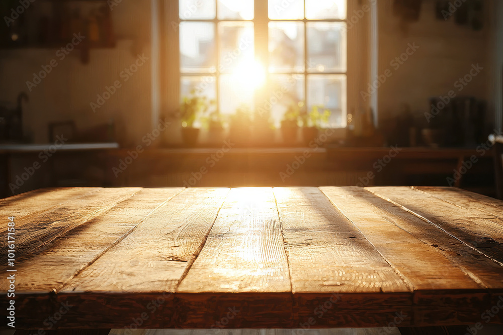 A rustic wooden table bathed in morning sunlight, with bright rays streaming through a window, creating a warm and inviting atmosphere in a cozy room. A rustic wooden table bathed in morning sunlight, with bright rays streaming through a window, creating a warm and inviting atmosphere in a cozy room.