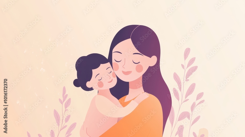 A mother gently cradles her little one, sharing a loving and serene moment together