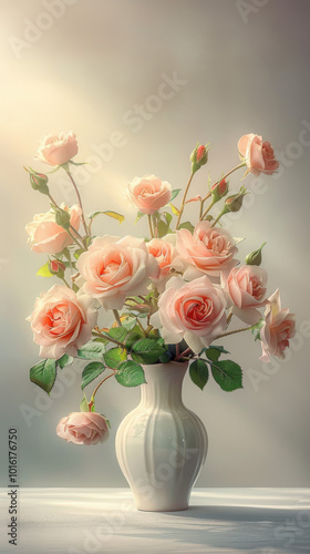 Wallpaper Mural Pink Roses in a White Vase Torontodigital.ca