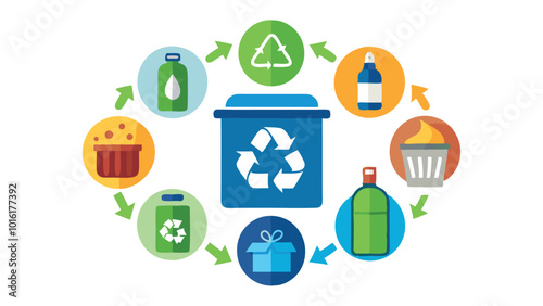 Recycling icons set with waste types and collection flat