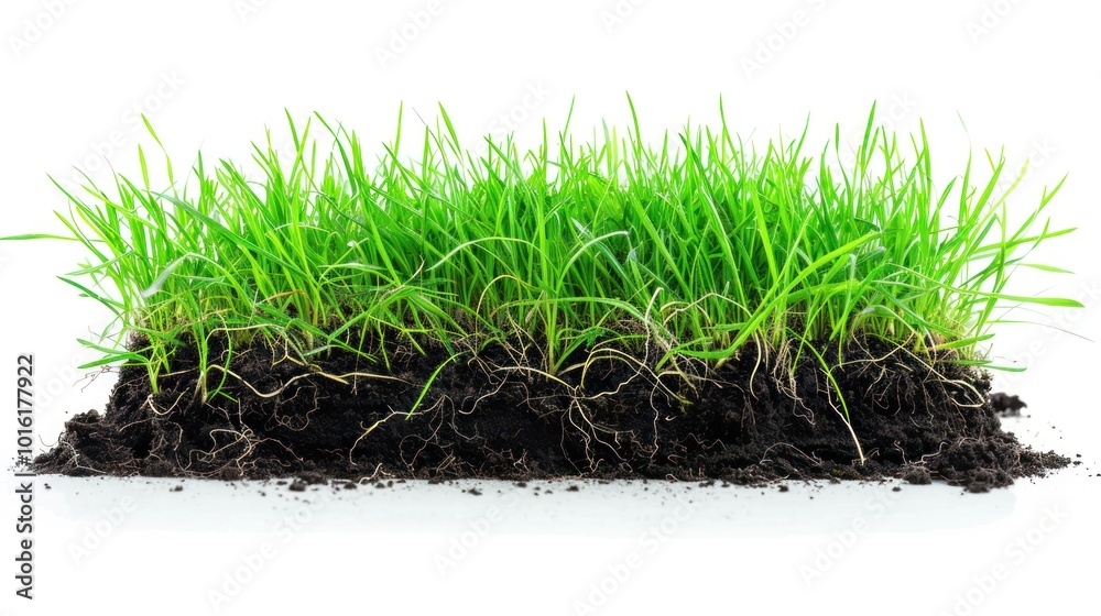 Lush Green Grass Patch with Exposed Root System Lush Green Grass Patch with Exposed Root System
