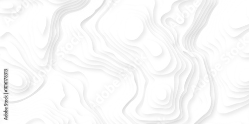 Abstract wavy line 3d paper cut white background. Topographic canyon geometric map relief texture with curved layers and shadow. minimal topography map light element shadow landscape