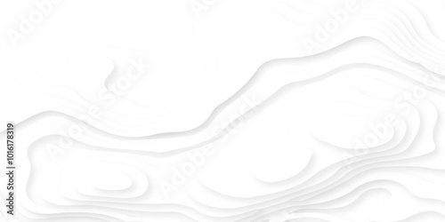 Abstract wavy line 3d paper cut white background. Topographic canyon geometric map relief texture with curved layers and shadow. minimal topography map light element shadow landscape
