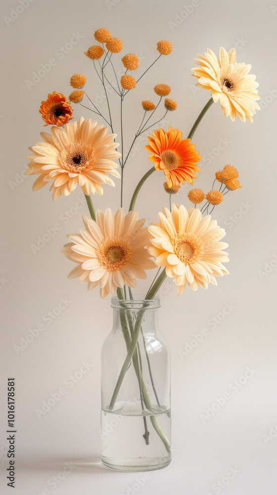 Obraz premium Orange and Yellow Gerbera Daisies in Glass Vase
