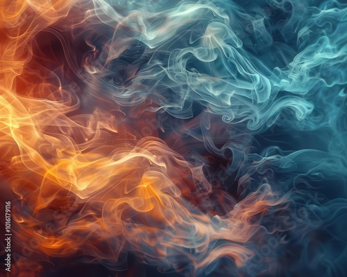 Smoke textures resembling mythical creatures, mysterious and whimsical, Digital, Cool tones, Photograph, Fantastical forms