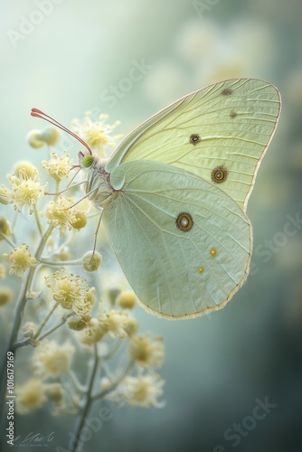 Mariposa Monarca Posa Sobre una Flor Amarilla en Primavera Mariposa monarca con las alas extendidas sobre una flor amarilla en un prado lleno de colores. photo