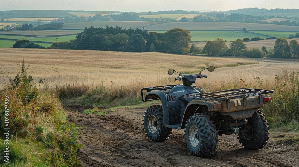 All-Terrain Vehicle Parked on a Dirt Road in a Rural Setting