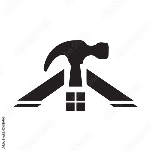 a hammer with home logo design, company building logo, house service logo black and white