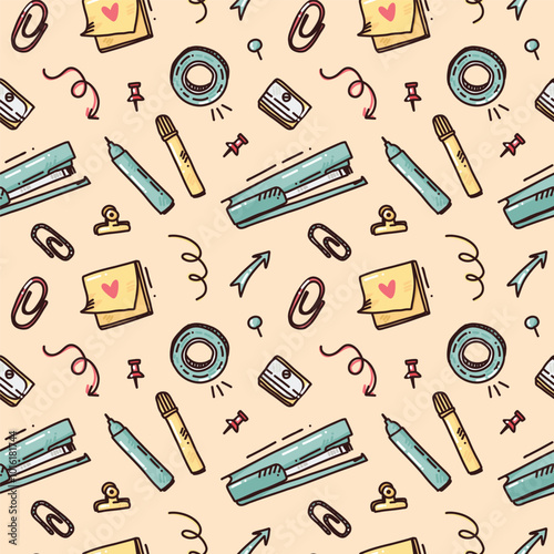 cute vector seamless pattern with funny school elements
