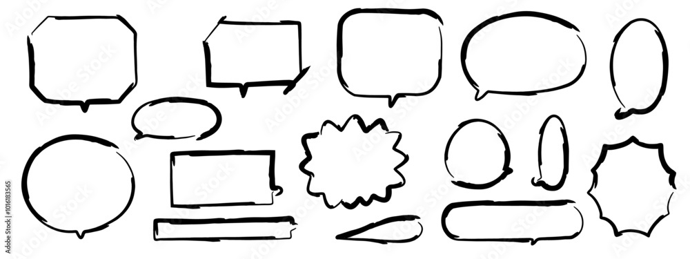 Obraz premium 筆で書いた手書きの吹き出しベクターイラストセット
