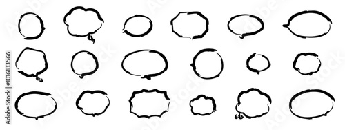 筆で書いた手書きの吹き出しベクターイラストセット