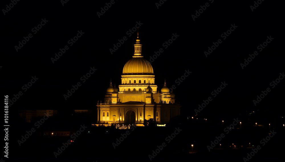 Obraz premium Illuminated Dome of Historic Building at Night