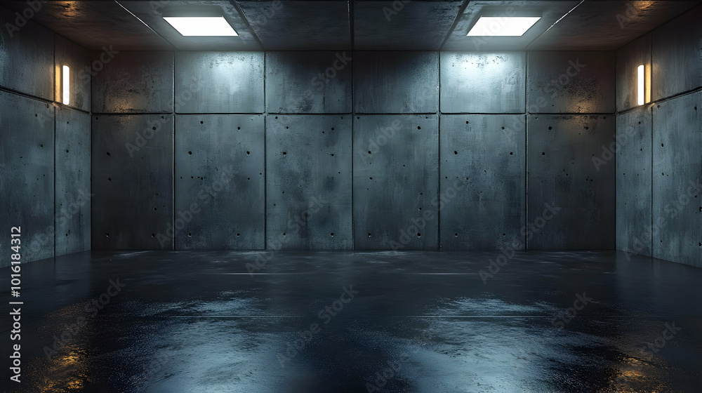 Empty Concrete Room with Glowing Lights 3D Illustration Empty Concrete Room with Glowing Lights 3D Illustration