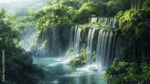 Waterfall in Lush Jungle