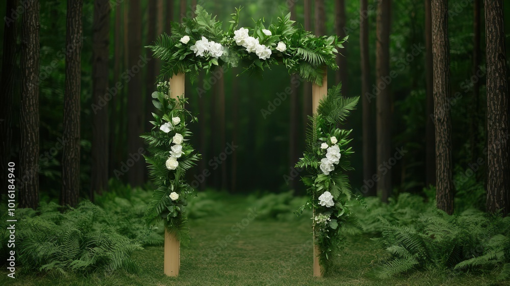 Obraz premium Forest wedding surrounded by towering trees and natural greenery, wedding, forest wedding