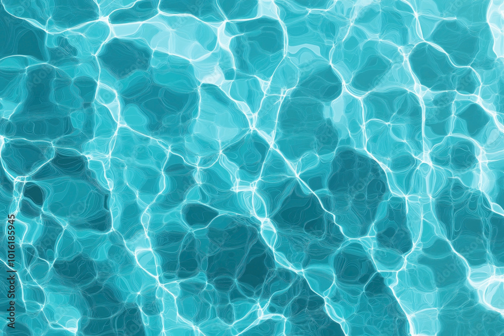 Abstract patterns created by light reflections on the surface of clear, blue water, showing intricate wave and ripple designs. Abstract patterns created by light reflections on the surface of clear, blue water, showing intricate wave and ripple designs.