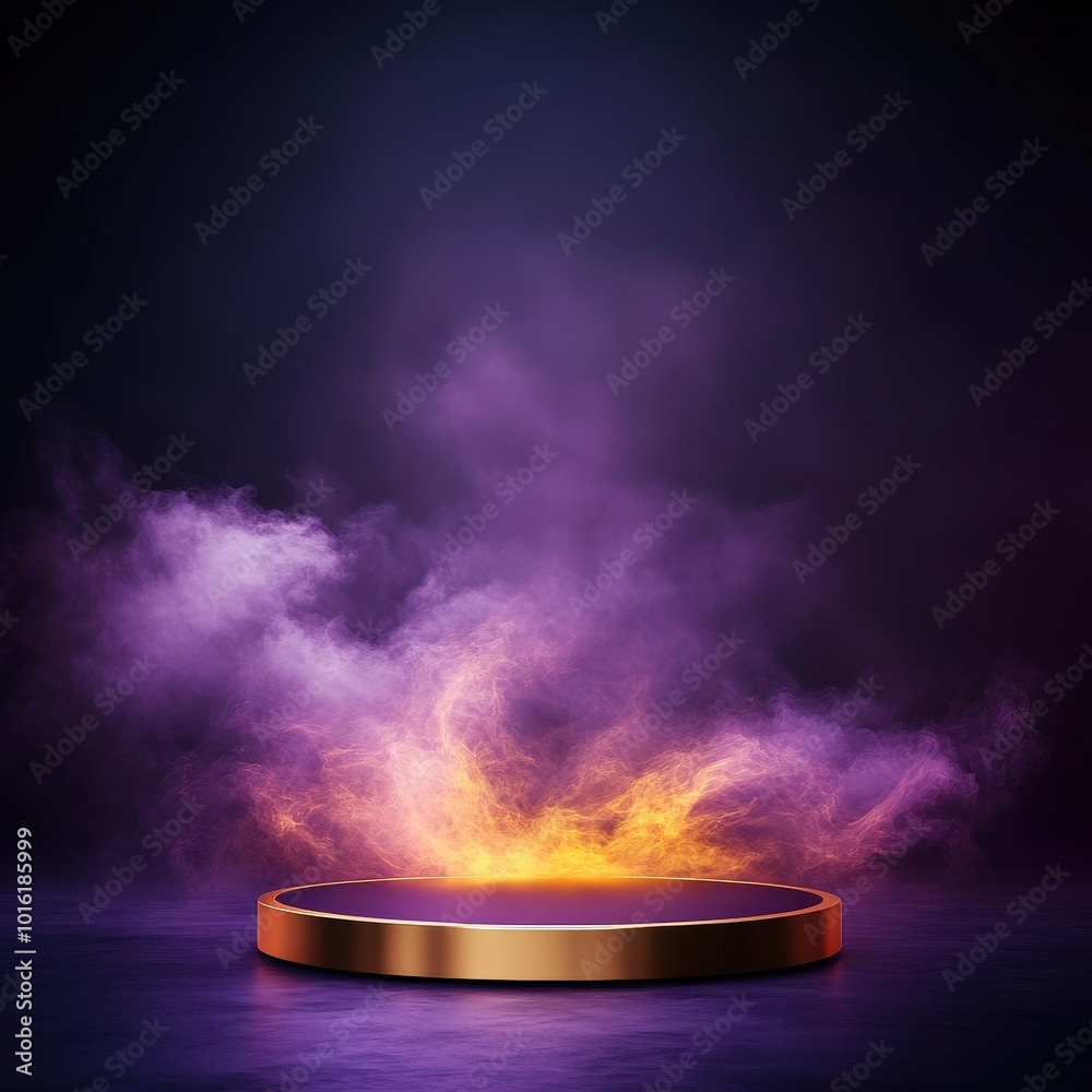 Golden Podium with Purple Smoke and Glowing Light Golden Podium with Purple Smoke and Glowing Light