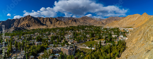 Panoramic view of Leh City surrounded by mountains in Ladakh district, India 2024 photo