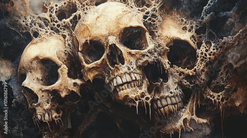 Decaying Skulls: A Dark and Surreal Abstract