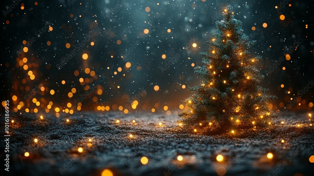 A simple and elegant Christmas tree adorned with twinkling lights in a cozy winter setting A simple and elegant Christmas tree adorned with twinkling lights in a cozy winter setting