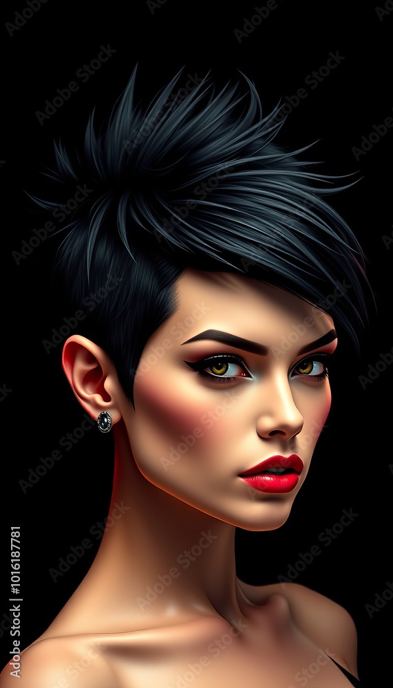 Young woman with bold hair and makeup posing dramatically in darkness Young woman with bold hair and makeup posing dramatically in darkness