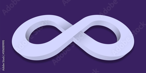Velvet violet 3D Infinity Symbol on Dark violet Background. Endless Vector Logo Design. Concept of infinity with shadow for your web site design, logo, app, UI. EPS10.