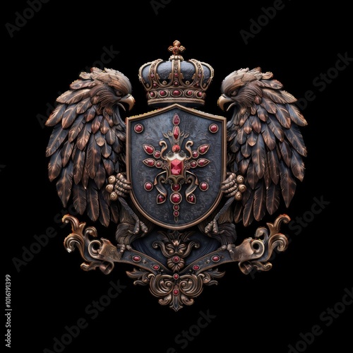 Ornate heraldic coat of arms with eagles and crown