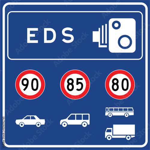 Electronic control system, Information signs, Road signs in Turkey. Standard traffic signs on Turkish highways. (Turkish: Elektronik Denetleme Sistemi, Karayolları standart trafik işaret levhaları)