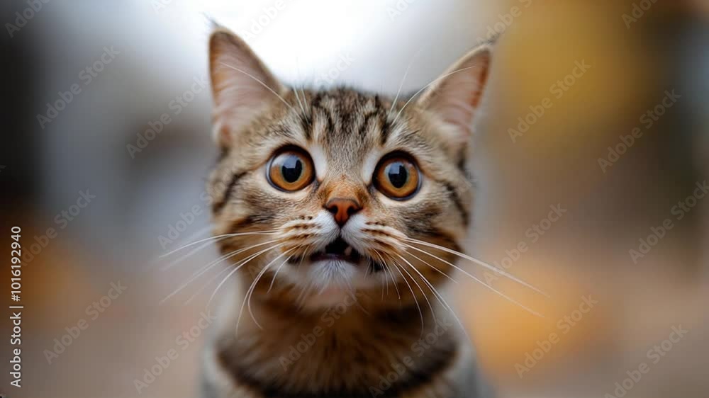 A very surprised cat with wide open eyes and mouth on a blur background, high quality 4k. A very surprised cat with wide open eyes and mouth on a blur background, high quality 4k.