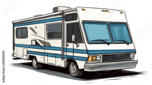 A vibrant vector illustration of an RV camping car, designed to evoke a sense of adventure and outdoor living. 