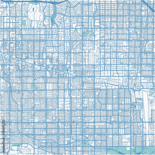 Map of Northridge in California in a professional blue style. Contains layered vector with roads water, parks, etc. photo