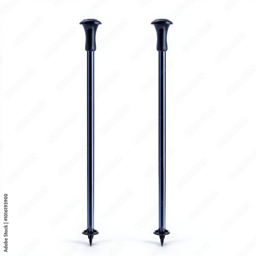 Classic metal ski poles with rubber grips and snow baskets isolated on white background Classic metal ski poles with rubber grips and snow baskets isolated on white background